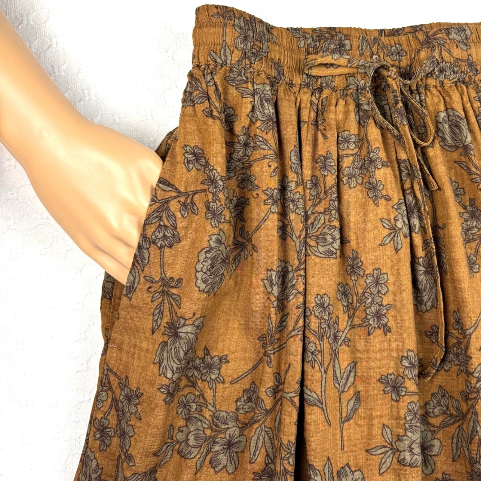 Nwt Soolinen Linen A Line Skirt Floral Boho Womens Brown Cottagecore Pockets — image 6 of 7